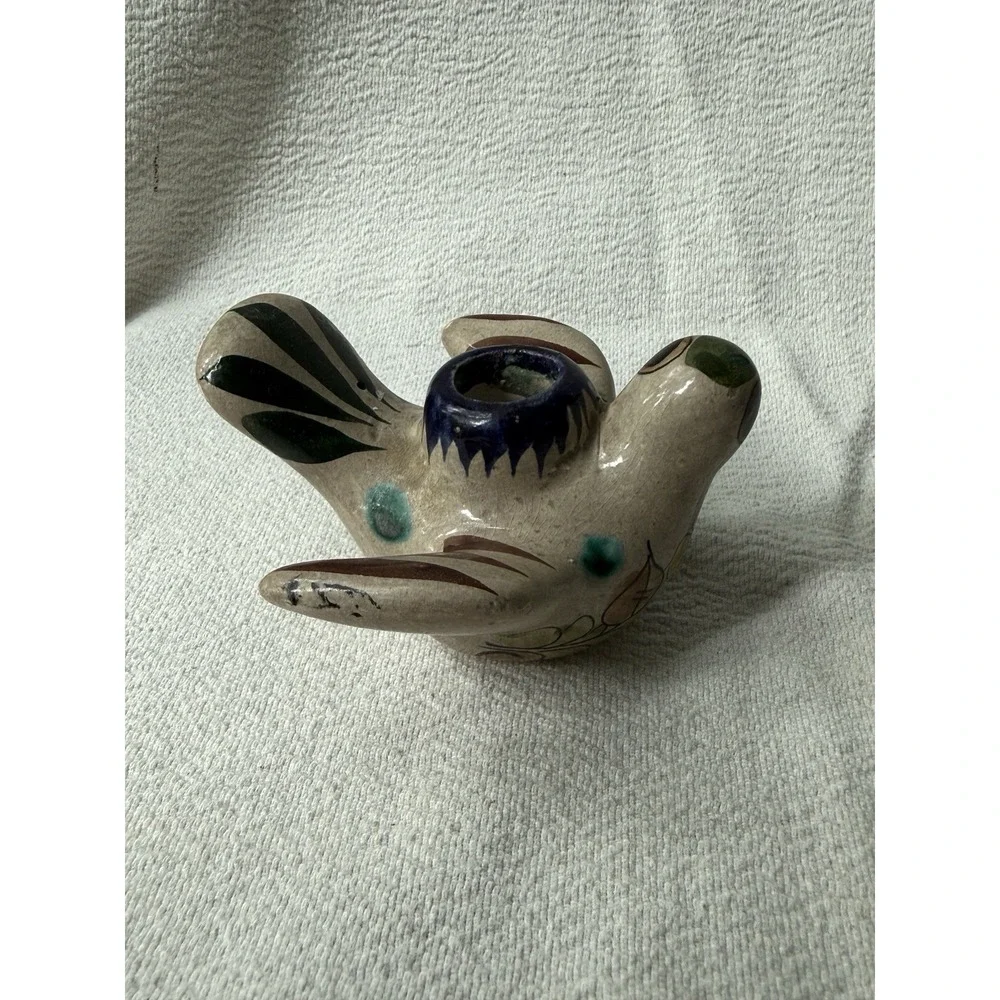 Mexican Tonala Pottery Bird Candle Holder Folk Art Figurine Hand Painted VTG  4
